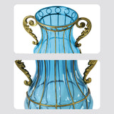 SOGA Blue Colored European Glass Home Decor Flower Vase with Two Metal Handle - Cafe Supply