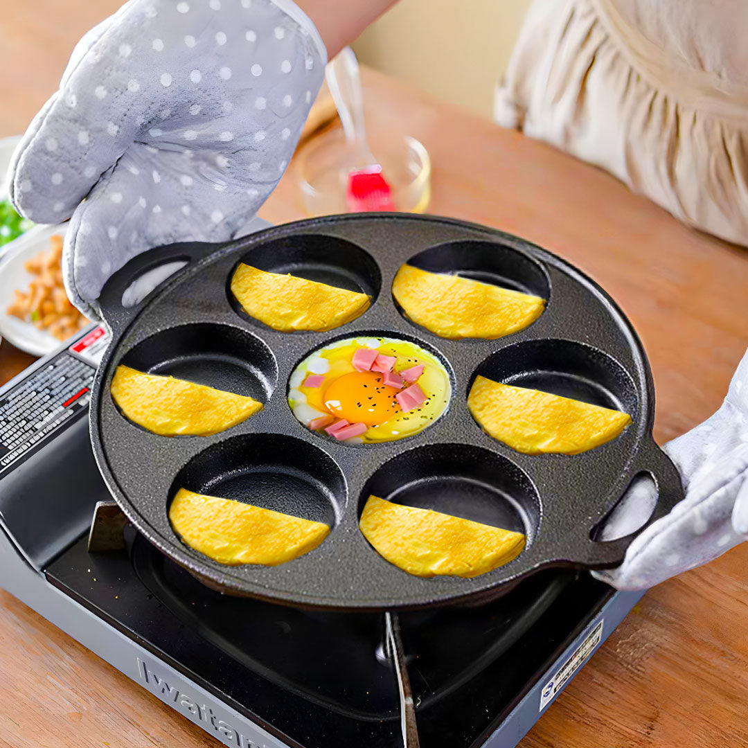 SOGA 2X 31.5cm Cast Iron Takoyaki Fry Pan Octopus Balls Maker 7 Hole Cavities Grill Mold - Cafe Supply
