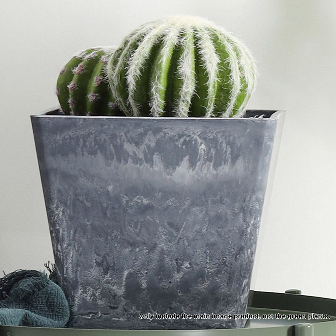 SOGA 27cm Weathered Grey Square Resin Plant Flower Pot in Cement Pattern Planter Cachepot for Indoor Home Office - Cafe Supply