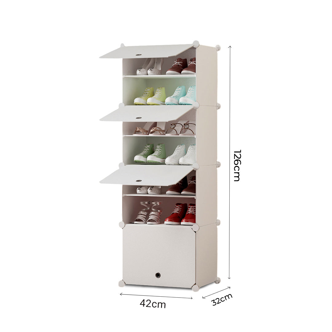SOGA 7 Tier White Shoe Rack Organizer Sneaker Footwear Storage Stackable Stand Cabinet Portable Wardrobe with Cover - Cafe Supply