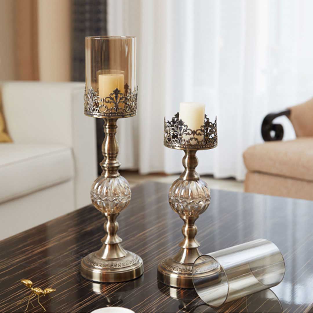SOGA 2X 42cm Glass Candle Holder Candle Stand Glass/Metal - Cafe Supply