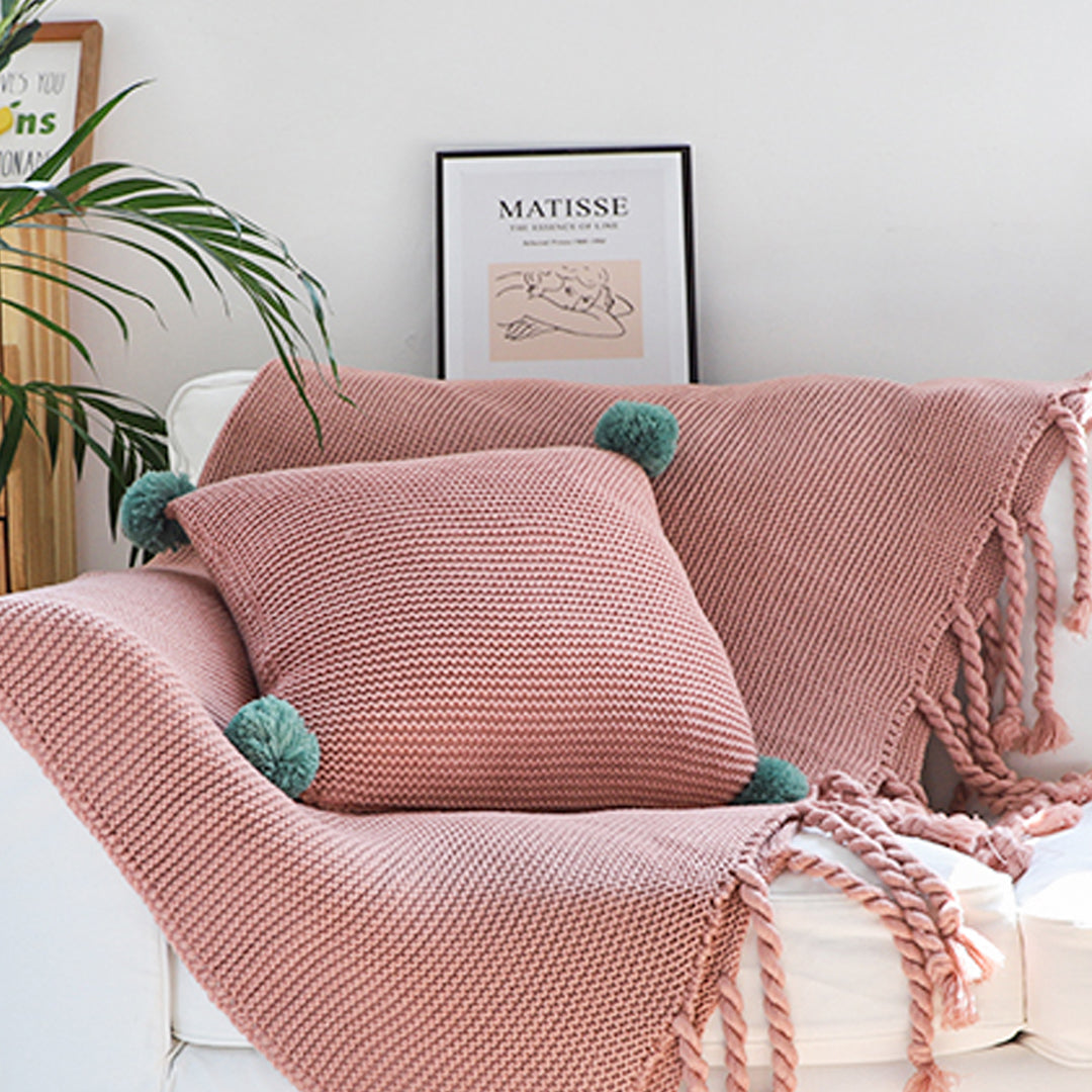 SOGA 2X Pink Tassel Fringe Knitting Blanket Warm Cozy Woven Cover Couch Bed Sofa Home Decor - Cafe Supply