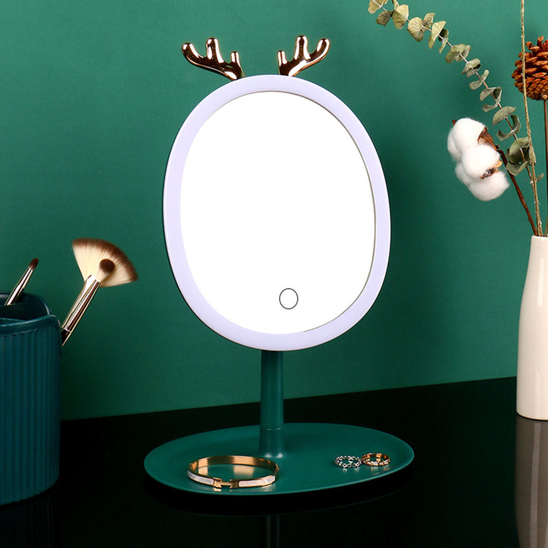 SOGA Green Antler LED Light Makeup Mirror Tabletop Vanity Home Decor - Cafe Supply