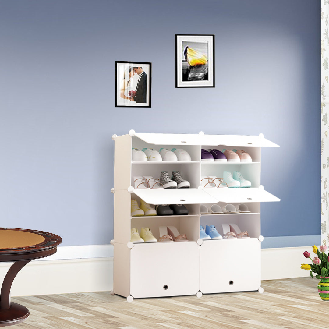 SOGA 5 Tier 2 Column White Shoe Rack Organizer Sneaker Footwear Storage Stackable Stand Cabinet Portable Wardrobe with Cover - Cafe Supply