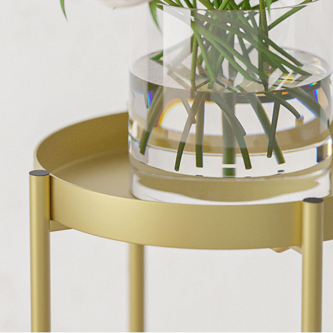 SOGA 2X 2 Layer 80cm Gold Metal Plant Stand Flower Pot Holder Corner Shelving Rack Indoor Display - Cafe Supply