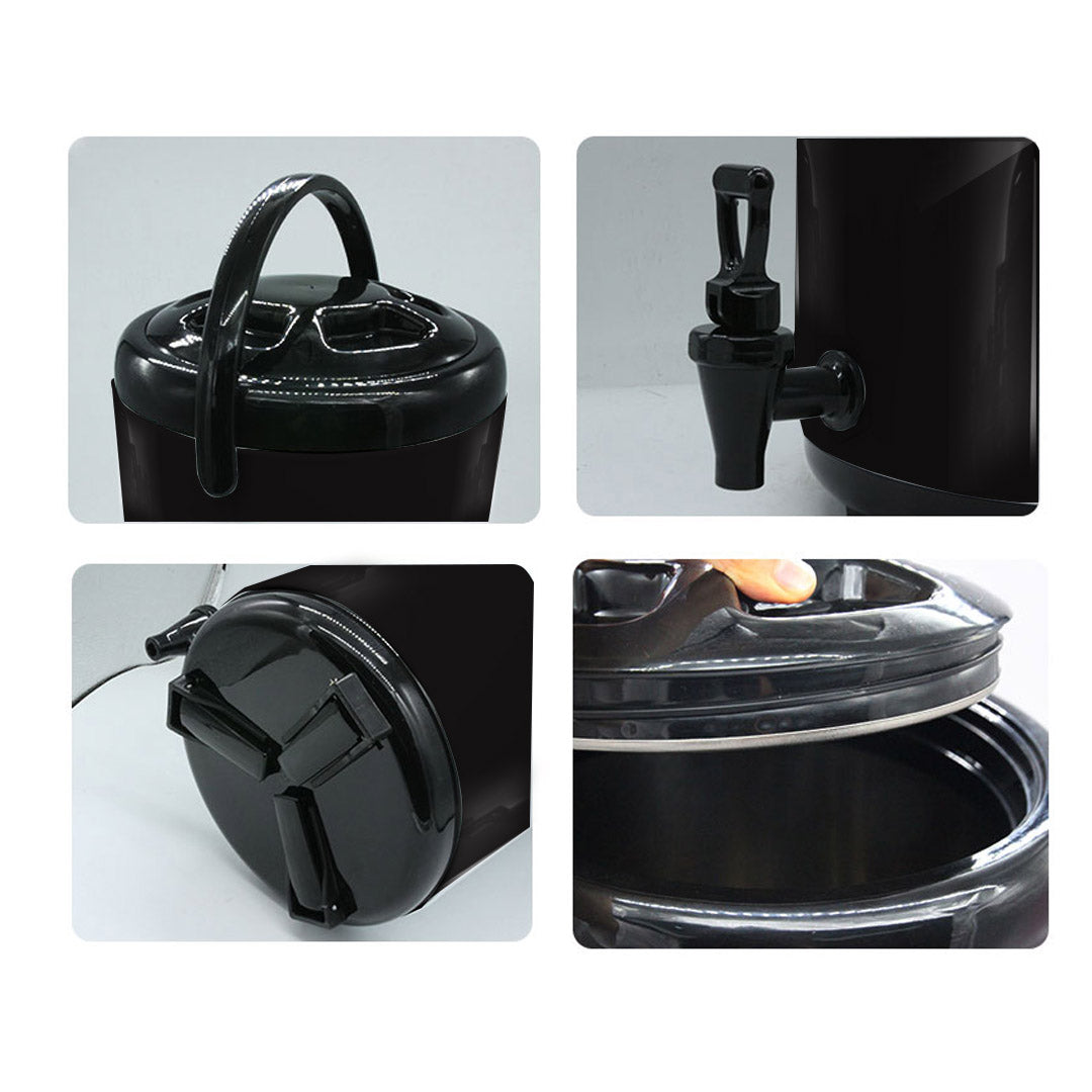 SOGA 4X 8L Stainless Steel Insulated Milk Tea Barrel Hot and Cold Beverage Dispenser Container with Faucet Black - Cafe Supply
