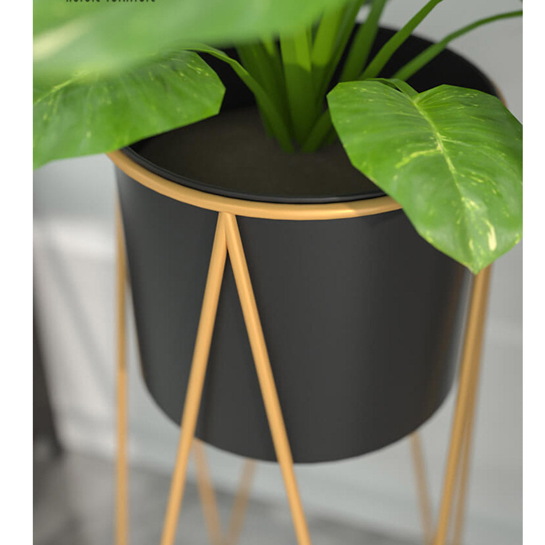 SOGA 2X 70cm Gold Metal Plant Stand with Black Flower Pot Holder Corner Shelving Rack Indoor Display - Cafe Supply