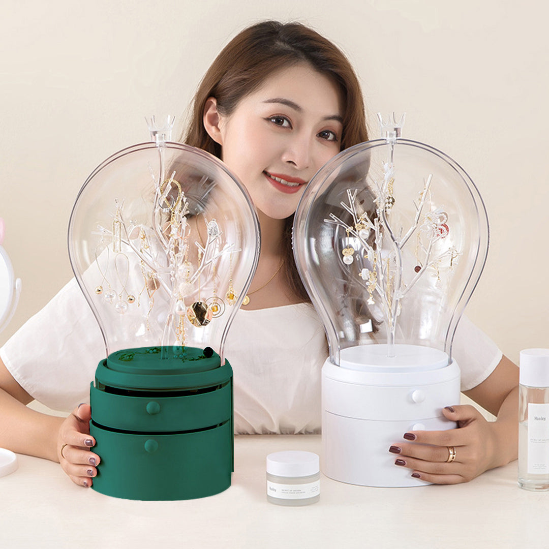 SOGA 2X Green 360 Degree Rotating LED Light 2 Layered Jewelry Storage Box Waterproof Dustproof Accessories Organiser - Cafe Supply