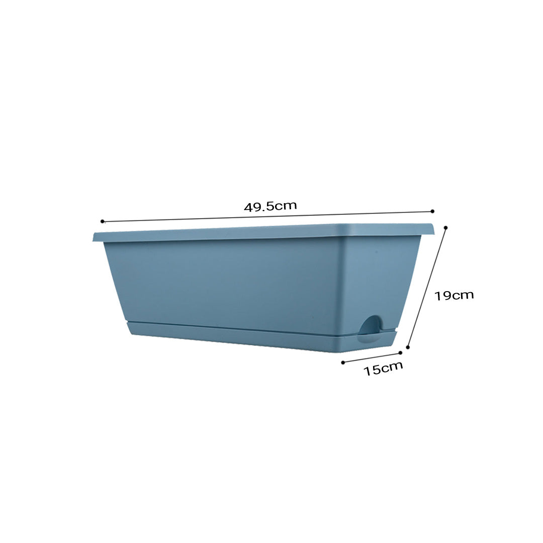 SOGA 49.5cm Blue Rectangular Planter Vegetable Herb Flower Outdoor Plastic Box with Holder Balcony Garden Decor Set of 2 - Cafe Supply