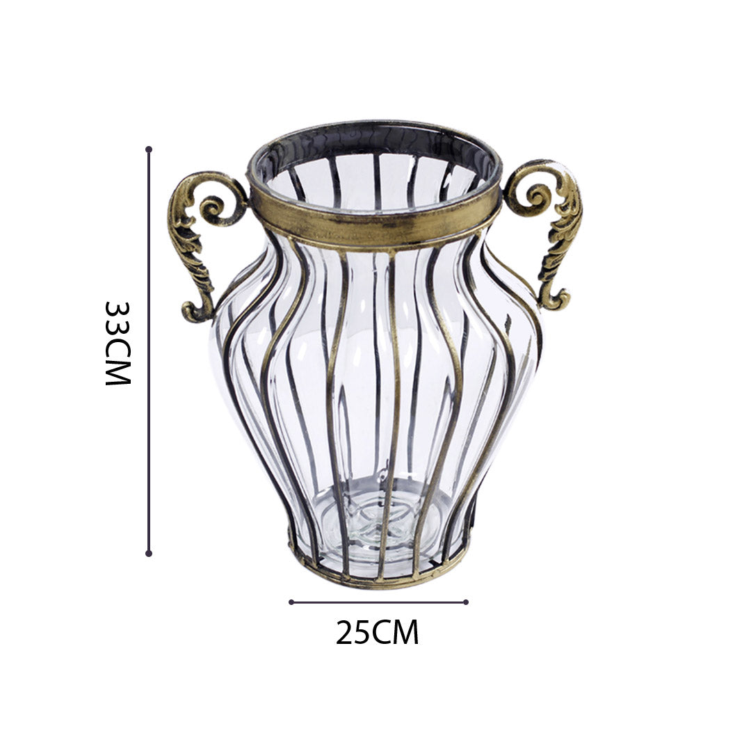 SOGA Clear European Glass Home Decor Flower Vase with Two Metal Handle - Cafe Supply