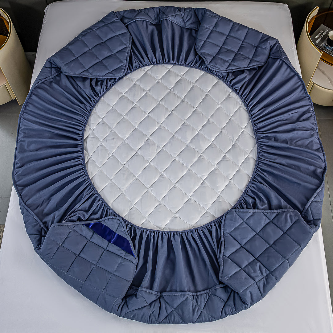 SOGA 2X Blue 183cm Wide Cross-Hatch Mattress Cover Thick Quilted Stretchable Bed Spread Sheet Protector with Pillow Covers - Cafe Supply