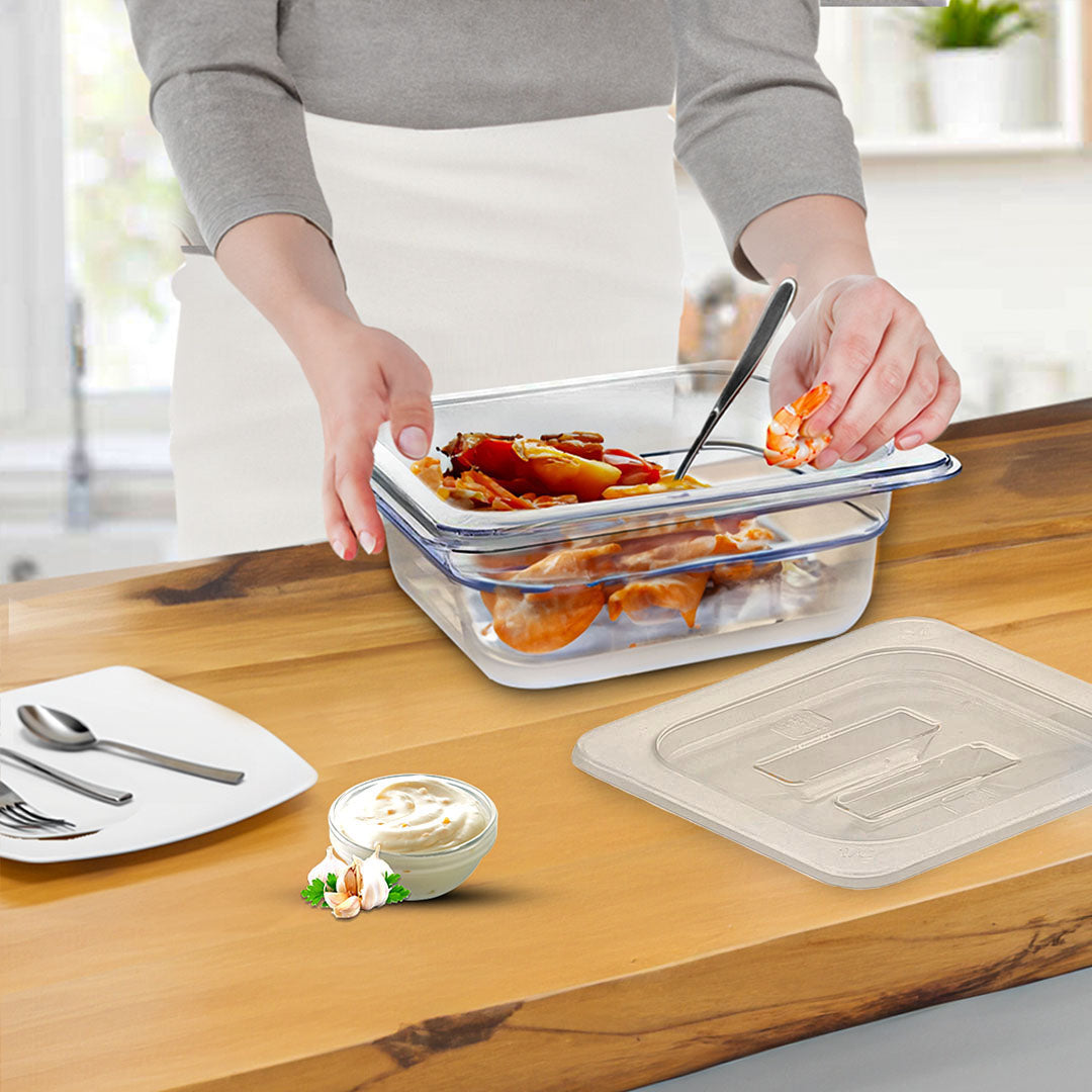SOGA 65mm Clear Gastronorm GN Pan 1/6 Food Tray Storage Bundle of 4 with Lid - Cafe Supply