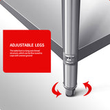 SOGA 120*70*85cm Commercial Catering Kitchen Stainless Steel Prep Work Bench