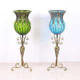 SOGA 85cm Green Glass Floor Vase with Tall Metal Flower Stand - Cafe Supply