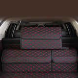 SOGA 2X Leather Car Boot Collapsible Foldable Trunk Cargo Organizer Portable Storage Box Black/Red Stitch Small - Cafe Supply