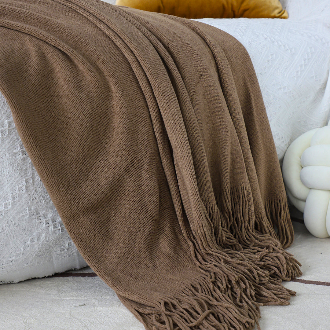 SOGA 2X Coffee Acrylic Knitted Throw Blanket Solid Fringed Warm Cozy Woven Cover Couch Bed Sofa Home Decor - Cafe Supply