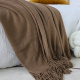 SOGA 2X Coffee Acrylic Knitted Throw Blanket Solid Fringed Warm Cozy Woven Cover Couch Bed Sofa Home Decor - Cafe Supply