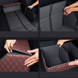 SOGA 2X Leather Car Boot Collapsible Foldable Trunk Cargo Organizer Portable Storage Box Coffee/Gold Stitch Large - Cafe Supply