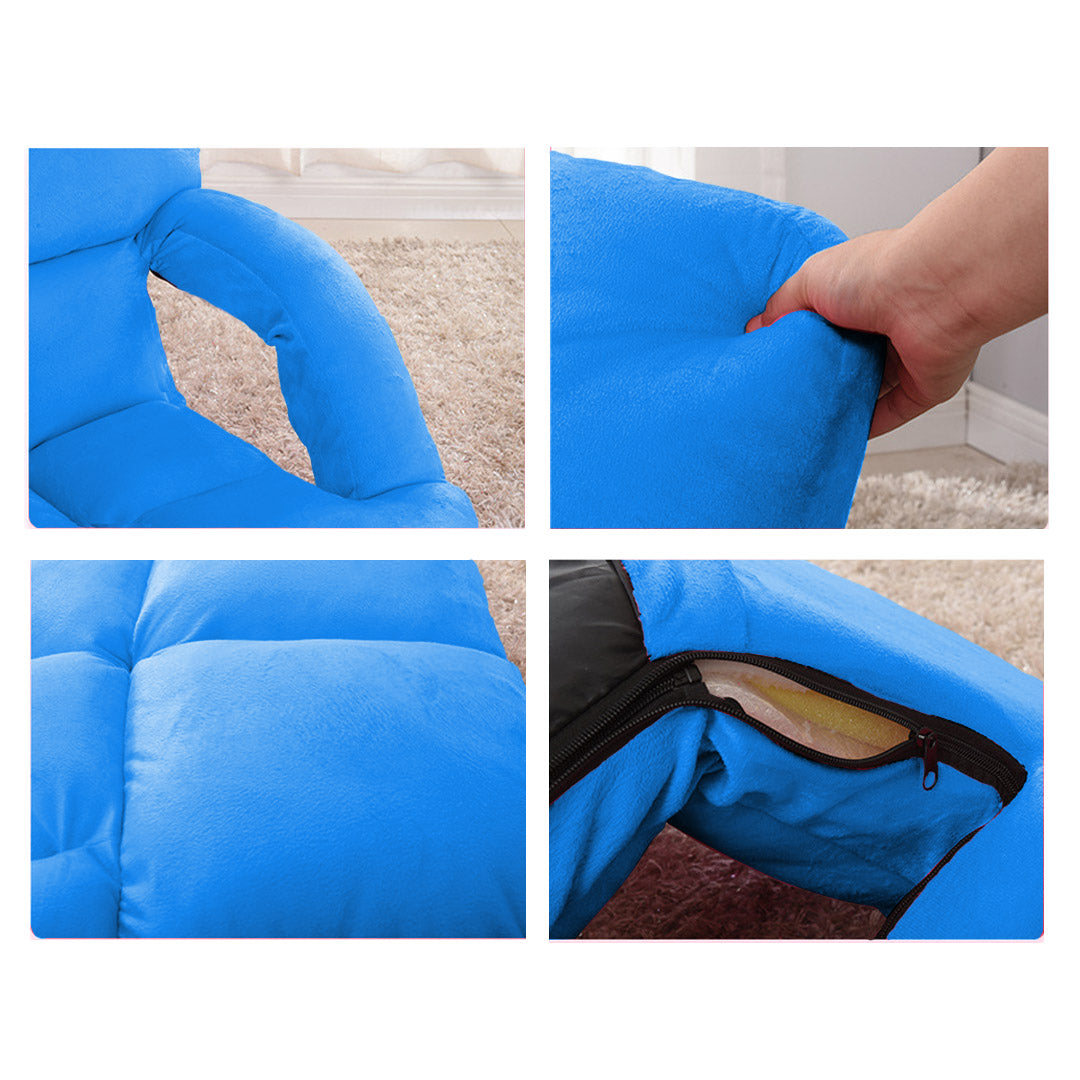SOGA Foldable Lounge Cushion Adjustable Floor Lazy Recliner Chair with Armrest Blue - Cafe Supply