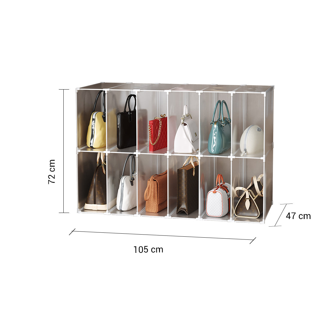 SOGA 2X 12-Cube Portable Bag Box Foldable Cubby DIY Organiser Tote Clutch Purse Space Saving Shelf Cabinet - Cafe Supply