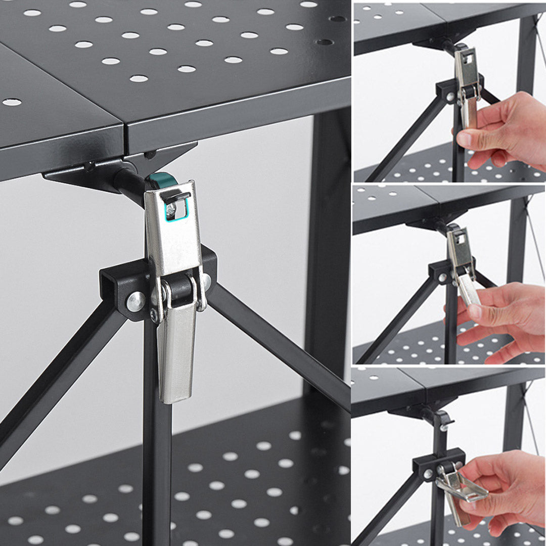 SOGA 4 Tier Steel Black Foldable Kitchen Cart Multi-Functional Shelves Portable Storage Organizer with Wheels - Cafe Supply