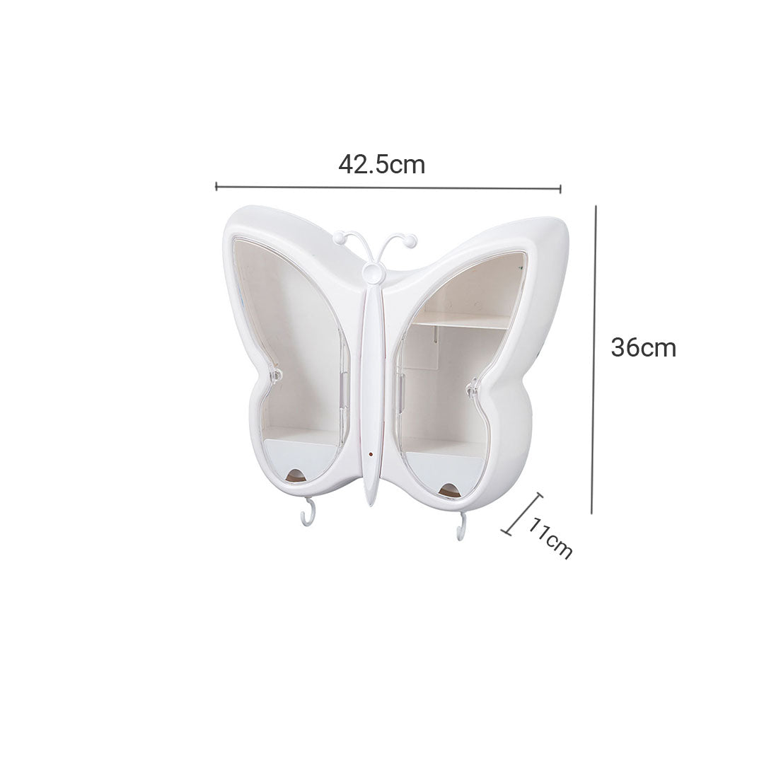 SOGA 2X White Butterfly Shape Wall-Mounted Makeup Organiser Dustproof Waterproof Bathroom Storage Box Home Decor - Cafe Supply