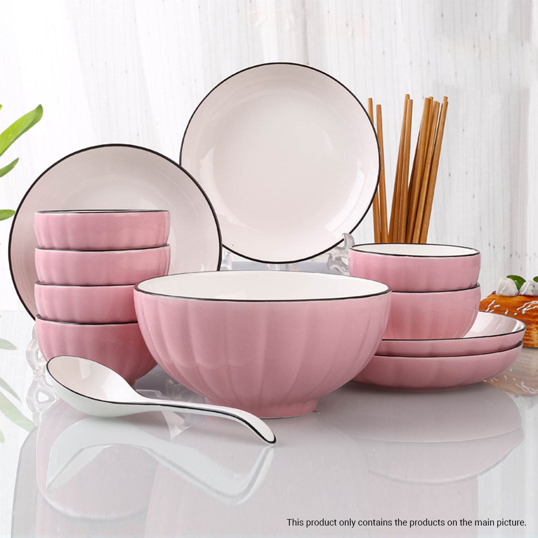 SOGA Pink Japanese Style Ceramic Dinnerware Crockery Soup Bowl Plate Server Kitchen Home Decor Set of 10 - Cafe Supply
