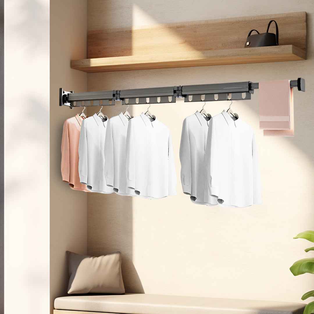 SOGA 2X 127.5cm Wall-Mounted Clothing Dry Rack Retractable Space-Saving Foldable Hanger - Cafe Supply