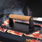 SOGA Cast Iron Bacon Meat Steak Press Grill BBQ with Wood Handle Weight Plate - Cafe Supply