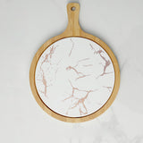 SOGA 30cm White Circle Wooden Serving Tray Slate Steak Serving Platter Chopping Board Paddle Home Decor - Cafe Supply
