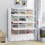 SOGA 9 Tier 3 Column White Shoe Rack Organizer Sneaker Footwear Storage Stackable Stand Cabinet Portable Wardrobe with Cover - Cafe Supply