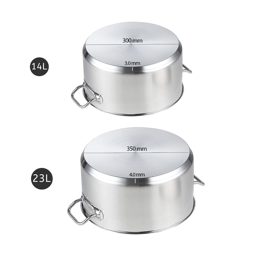 SOGA Stock Pot 14L 23L Top Grade Thick Stainless Steel Stockpot 18/10 - Cafe Supply