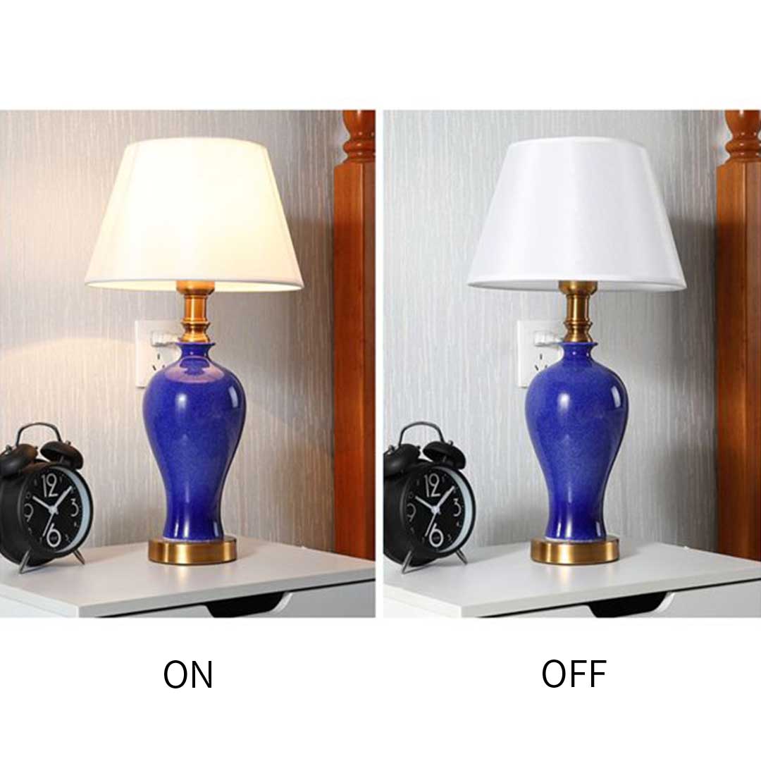 SOGA 2X Blue Ceramic Oval Table Lamp with Gold Metal Base - Cafe Supply