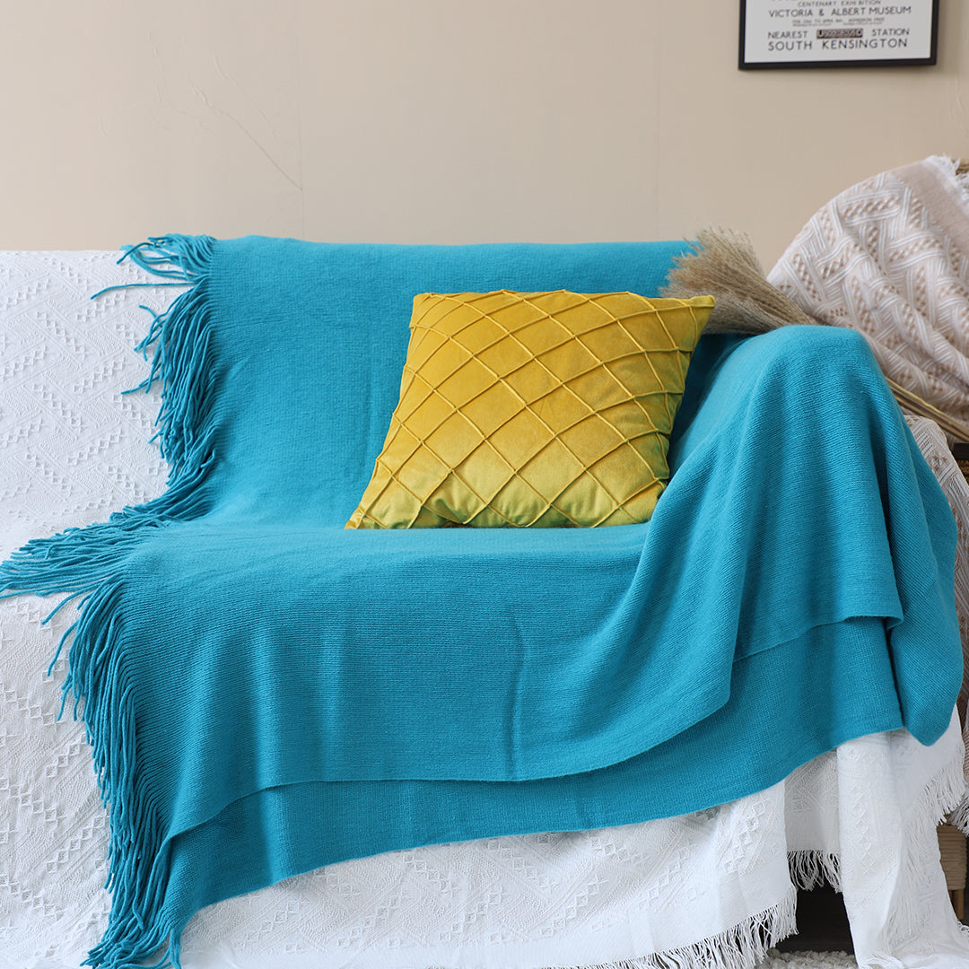 SOGA 2X Blue Acrylic Knitted Throw Blanket Solid Fringed Warm Cozy Woven Cover Couch Bed Sofa Home Decor - Cafe Supply