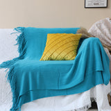 SOGA 2X Blue Acrylic Knitted Throw Blanket Solid Fringed Warm Cozy Woven Cover Couch Bed Sofa Home Decor - Cafe Supply