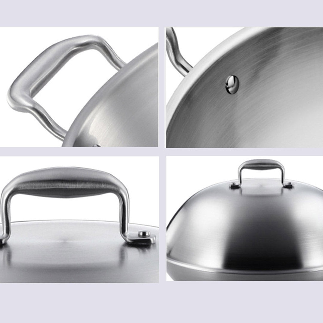 SOGA 2X 3-Ply 42cm Stainless Steel Double Handle Wok Frying Fry Pan Skillet with Lid - Cafe Supply