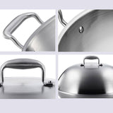 SOGA 2X 3-Ply 42cm Stainless Steel Double Handle Wok Frying Fry Pan Skillet with Lid - Cafe Supply
