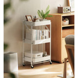 SOGA 2X 3 Tier Steel White Foldable Kitchen Cart Multi-Functional Shelves Portable Storage Organizer with Wheels - Cafe Supply
