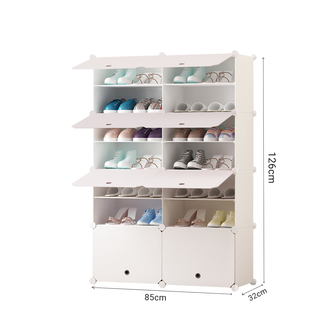 SOGA 7 Tier 2 Column White Shoe Rack Organizer Sneaker Footwear Storage Stackable Stand Cabinet Portable Wardrobe with Cover - Cafe Supply