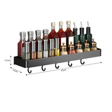 SOGA 42cm Black Wall-Mounted Rectangular Kitchen Spice Storage Organiser Space Saving Condiments Shelf Rack with Hooks - Cafe Supply