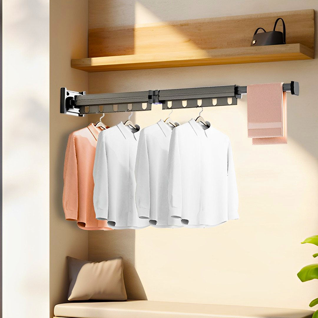 SOGA 2X 93.2cm Wall-Mounted Clothing Dry Rack Retractable Space-Saving Foldable Hanger - Cafe Supply