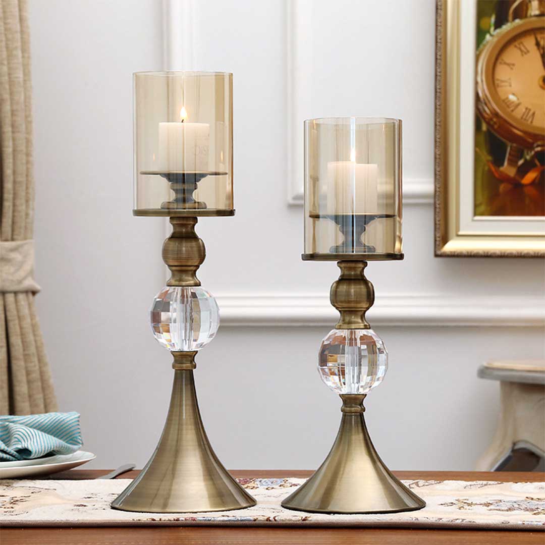 SOGA 2X 43cm Glass Candle Holder Candle Stand Glass/Metal - Cafe Supply