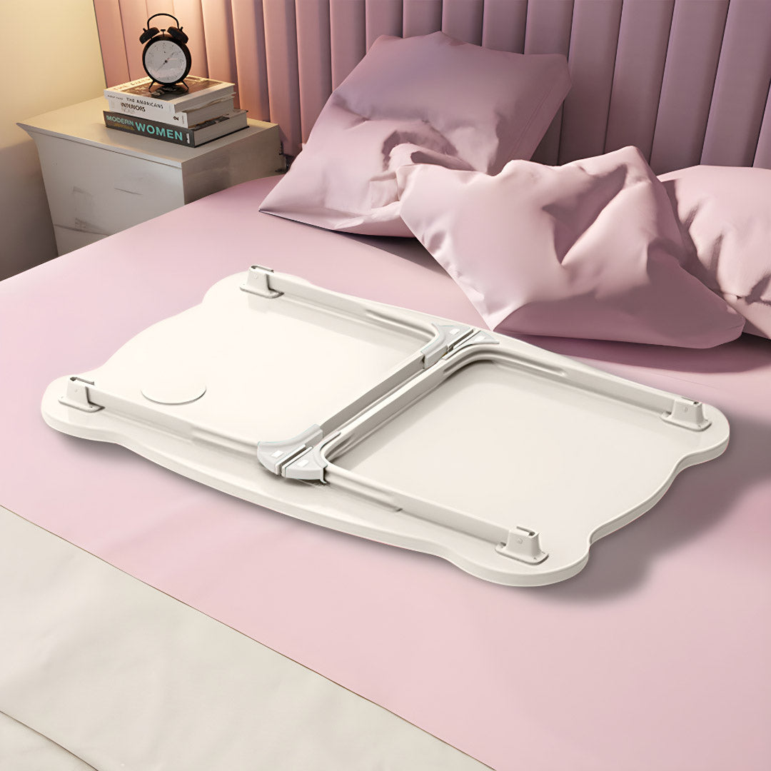 SOGA White Portable Bed Table Adjustable Folding Mini Desk With Mini Drawer and Cup-Holder Home Decor - Cafe Supply