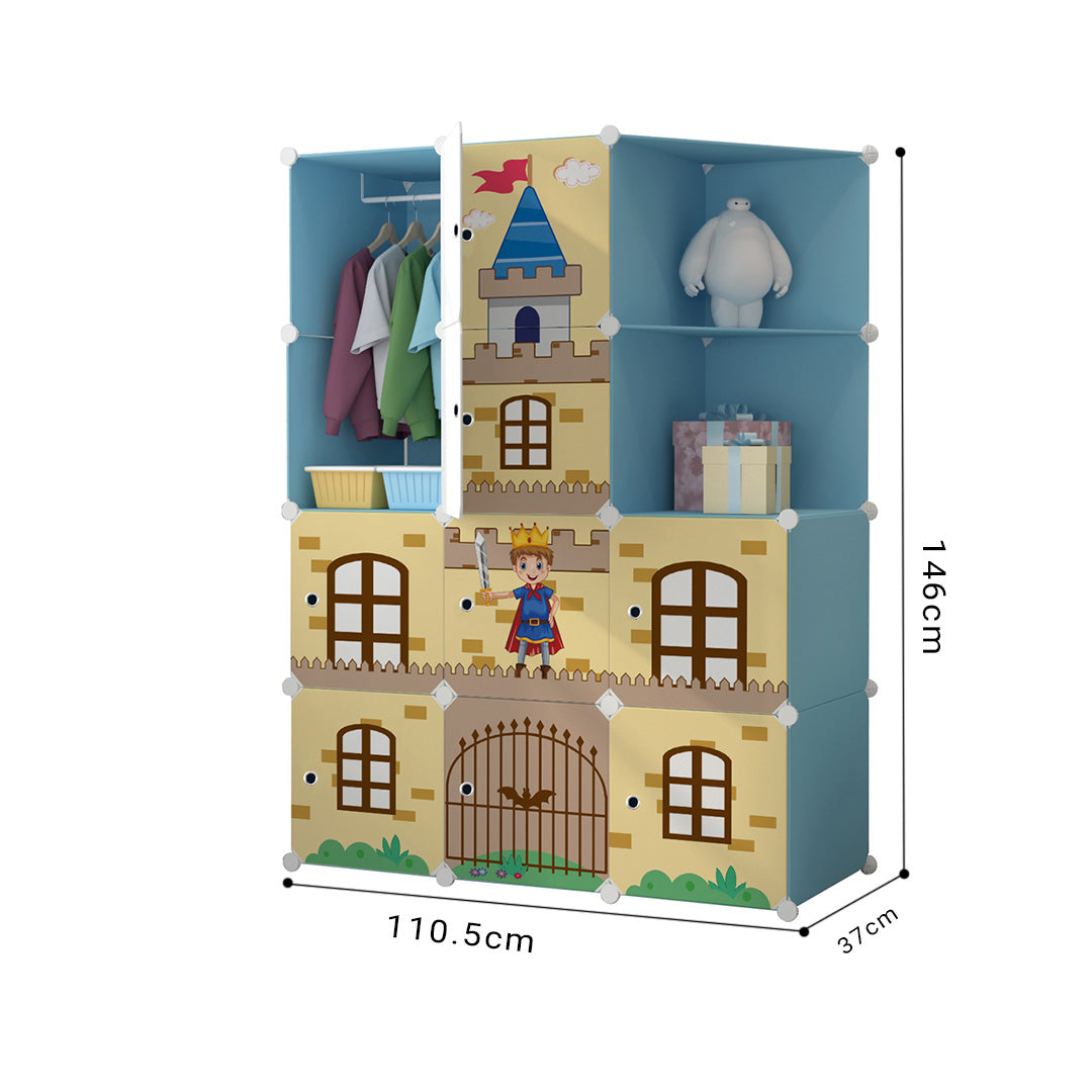 SOGA 10 Cubes Blue Castle Print Portable Wardrobe Divide-Grid Modular Storage Organiser Foldable Closet - Cafe Supply