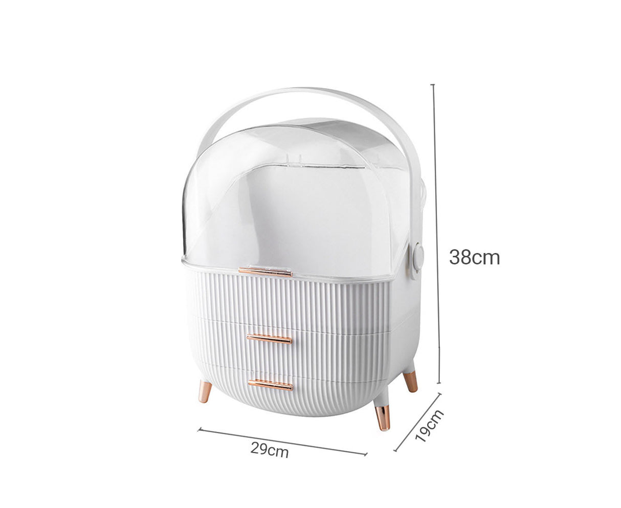 SOGA 2X 29cm White Countertop Makeup Cosmetic Storage Organiser Skincare Holder Jewelry Storage Box with Handle - Cafe Supply