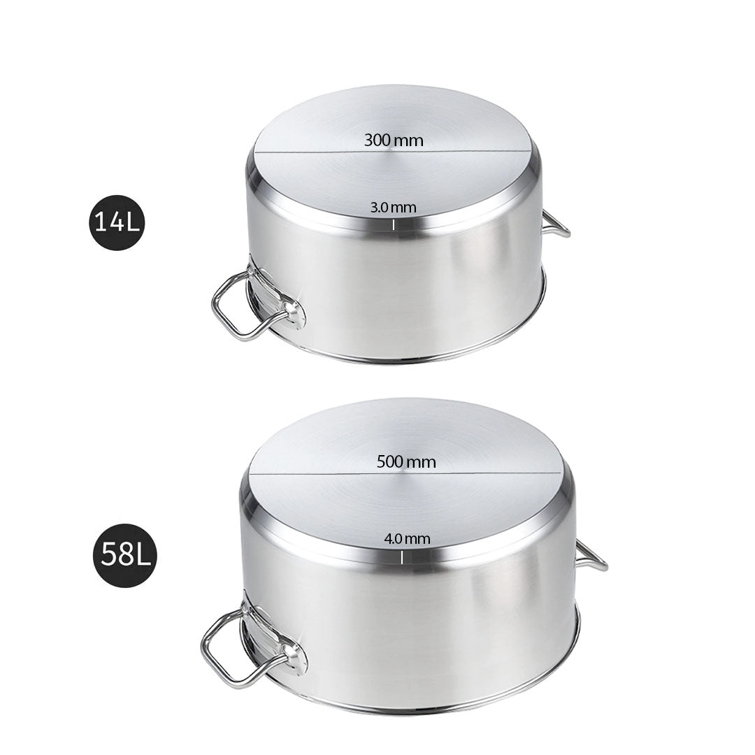 SOGA Stock Pot 14L 58L Top Grade Thick Stainless Steel Stockpot 18/10 - Cafe Supply