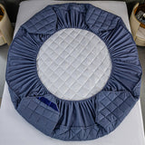 SOGA Blue 138cm Wide Cross-Hatch Mattress Cover Thick Quilted Stretchable Bed Spread Sheet Protector with Pillow Covers - Cafe Supply