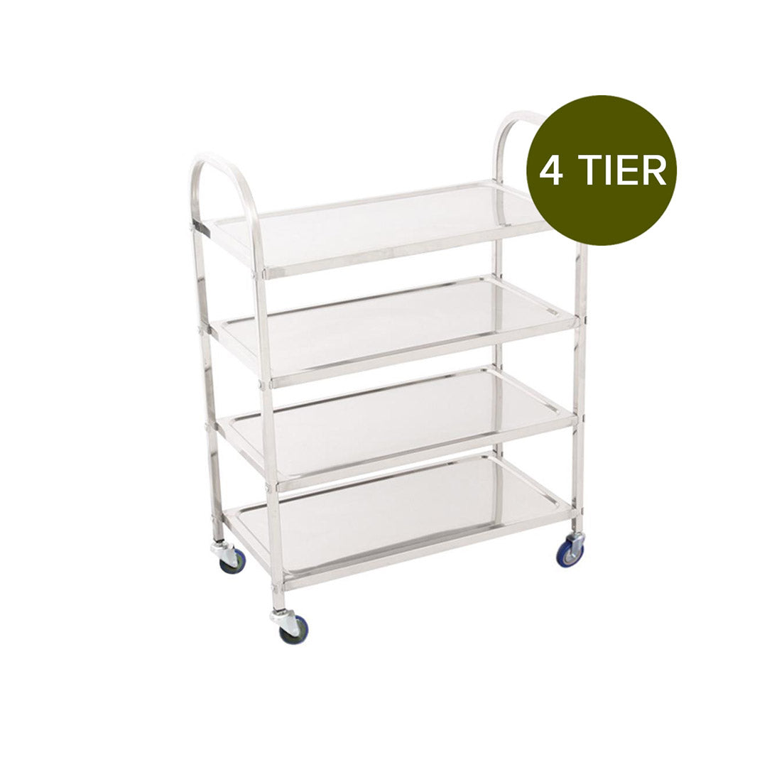SOGA 2X 4 Tier Stainless Steel Kitchen Dinning Food Cart Trolley Utility Size Square Small - Cafe Supply