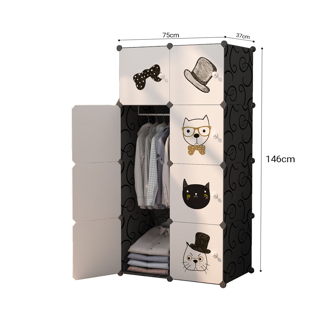 SOGA 8 Cubes Black Portable Wardrobe Divide-Grid Modular Storage Organiser Foldable Closet - Cafe Supply