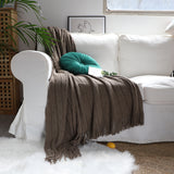 SOGA 2X Coffee Textured Knitted Throw Blanket Warm Cozy Woven Cover Couch Bed Sofa Home Decor with Tassels - Cafe Supply